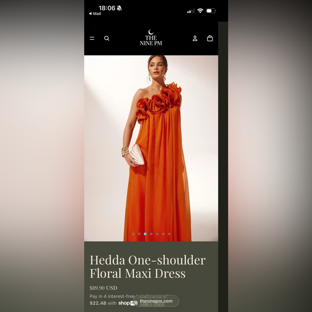 One-Shoulder Orange Ruffle Maxi Dress - Picture 3 of 5